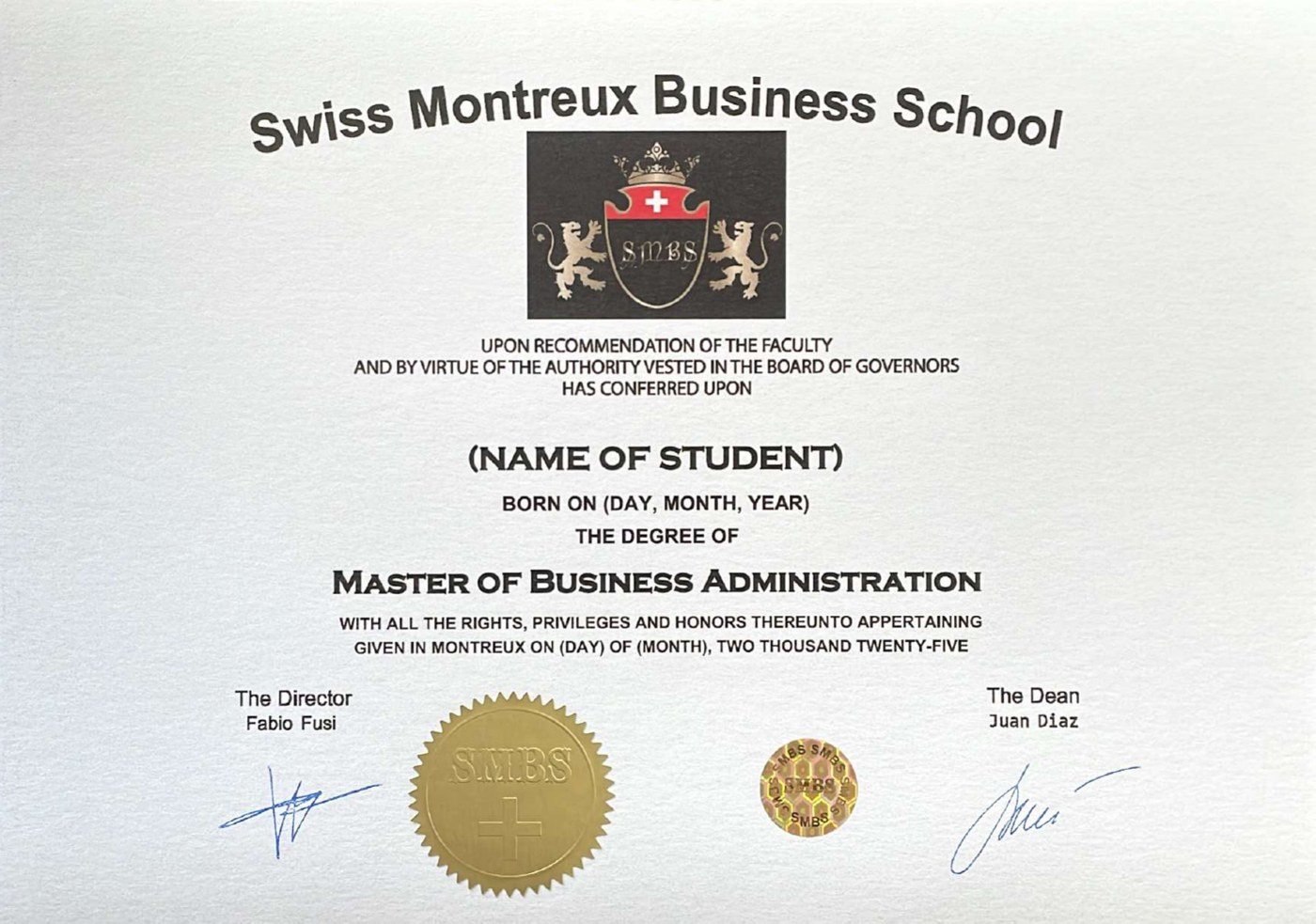 MBA diploma sample