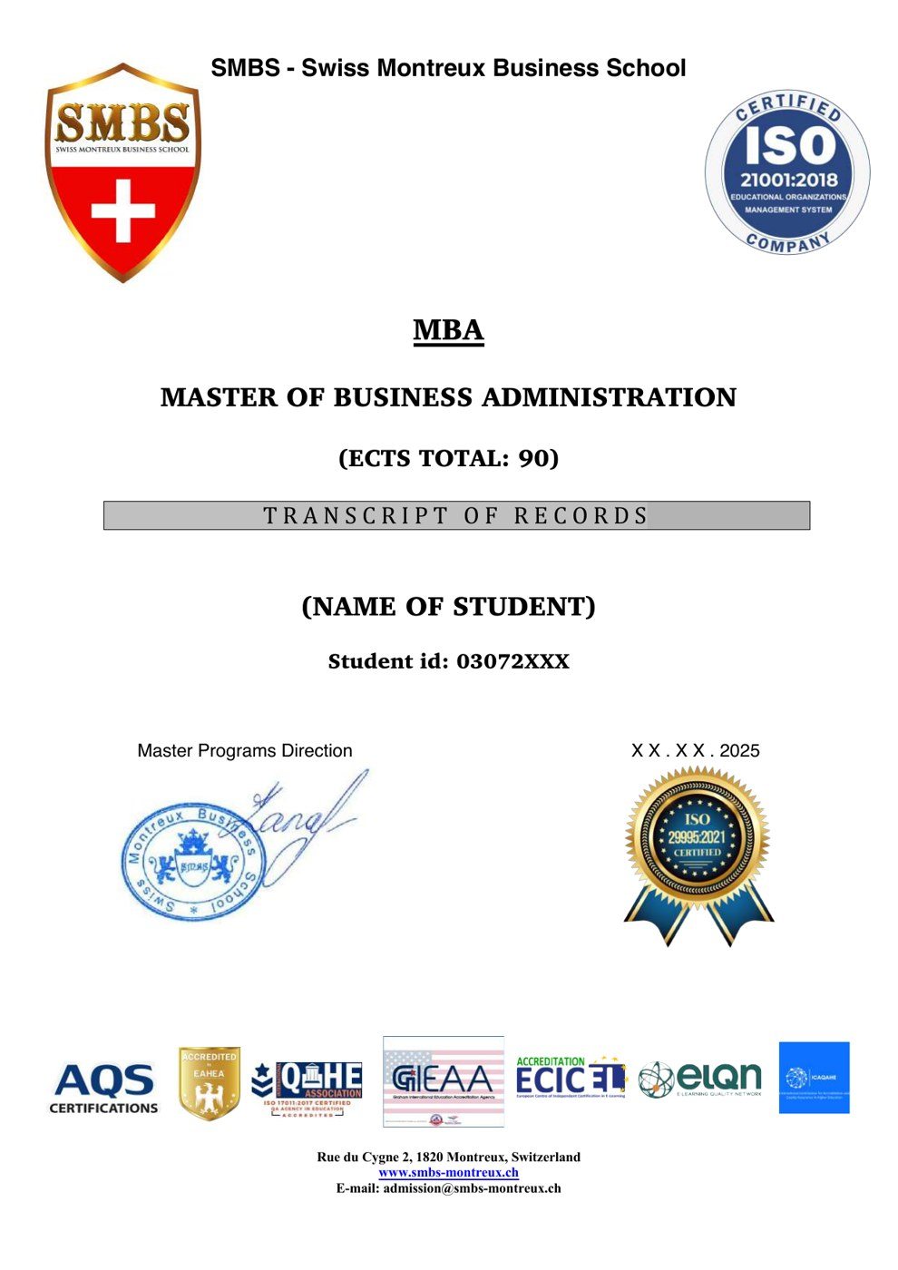 Transcript of records sample