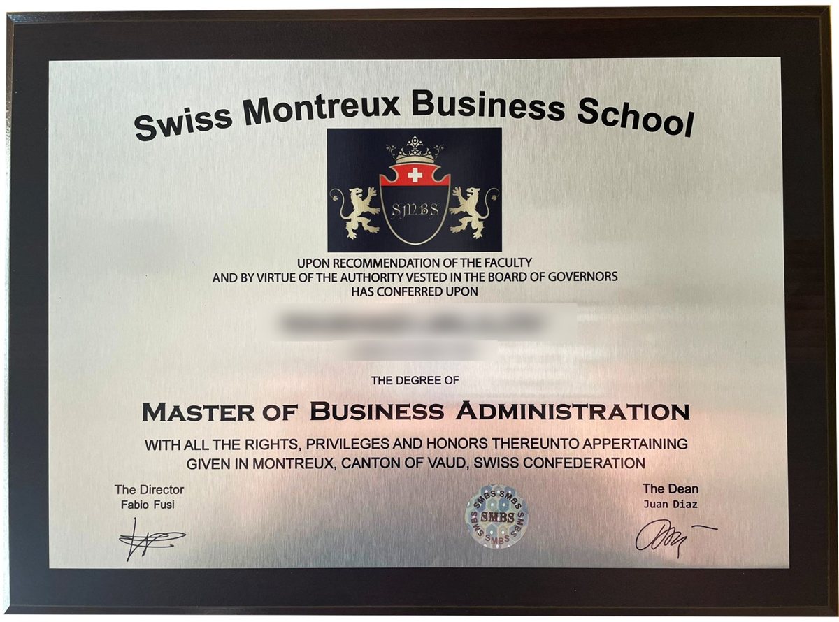 Swiss Montreux Business School MBA diploma